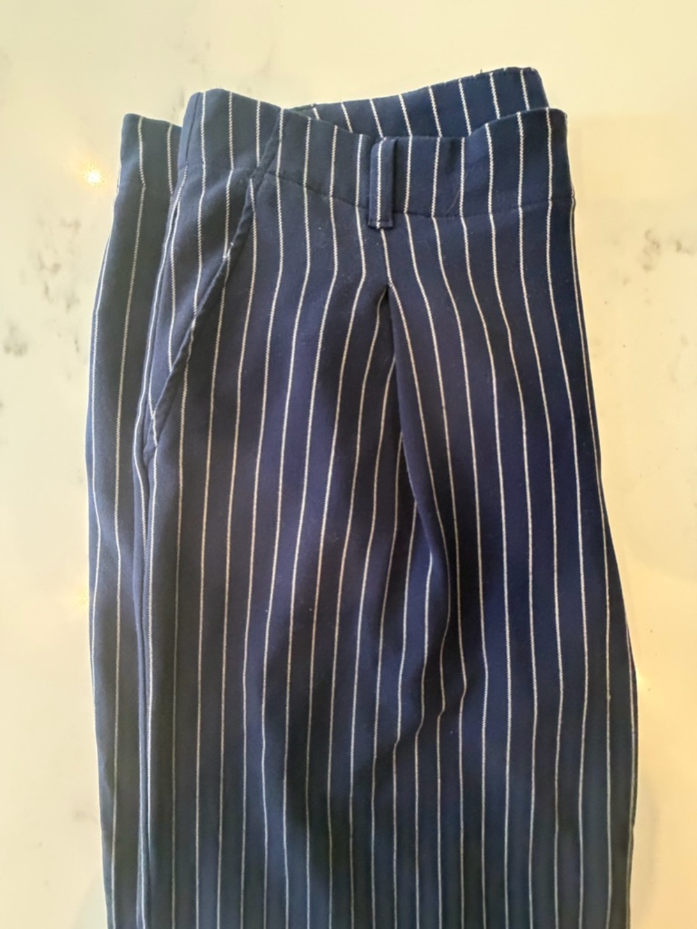 GAP Navy with White Pinstripe Pleated Wide Leg Trousers - Picture 3 of 3